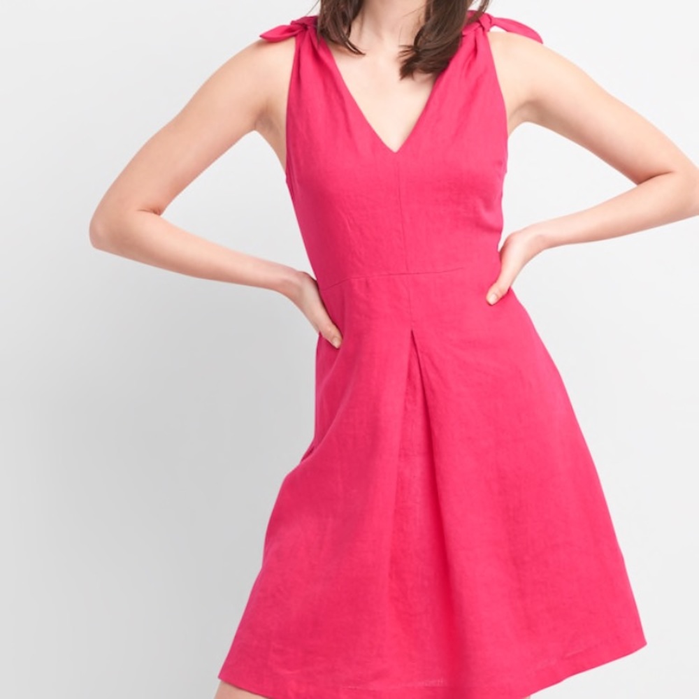 Gap Tie-Shoulder linen Dress fuchsia NWT